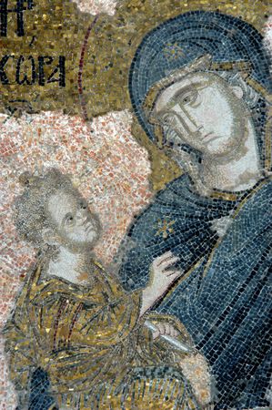 Mosaic of Virgin Mary and Jesus Christ, Hagia Sofia, Istanbul                                のeditorial素材
