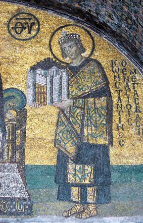 Mosaic of Emperor Constantine in the Hagia Sofia church, Istanbul, Turkeyのeditorial素材