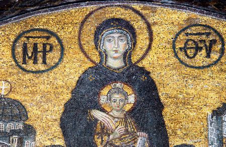 Mosaic of Virgin Mary in the church of Hagia Sofia, Istanbul, Turkey                                のeditorial素材