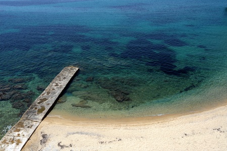 Beach in ancient town Uranopolis near Mount Athos, Halkidiki, Greeceの写真素材