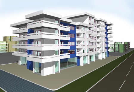 3d render of modern residential building against blue skyの写真素材