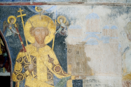 Fresco painting of Despot Stefan Lazarevic from monastery Manasija  early 15th century , founder...