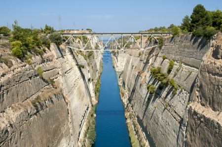 The Corinth Canal, connects the Gulf of Corinth with the Saronic Gulf in the Aegean Seaの写真素材