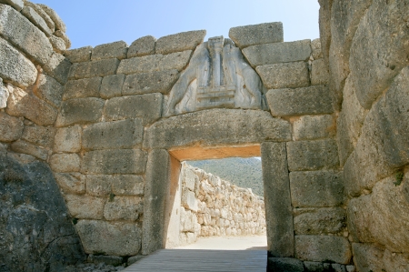 Liongates in ancient Mycenae, Peloponnese, Greeceの写真素材