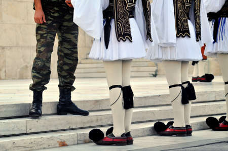 Evzoni guard in front of the Greek parliament, Athensの写真素材