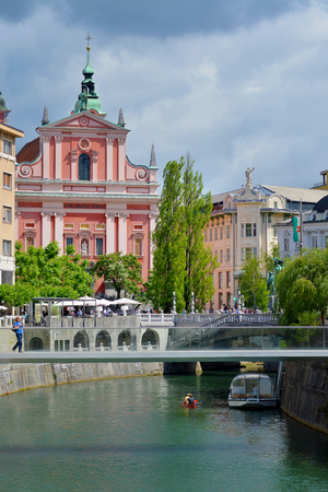 LJUBLJANA, SLOVENIA - JUNE 15: Street view of Slovenian capital Ljubljana, on June 15, 2015 in Ljubljana, Sloveniaのeditorial素材