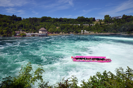 SCHAFFHAUSEN, SWITZERLAND- JULY 5: Rhine falls, on July 5. 2017 in Schaffhausen, Switzerlandのeditorial素材