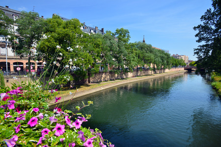 STRASBOURG, FRANCE - JULY 7: Street view of Strasbourg downtown on river Ill, on July 7. 2017 in Strasbourg, Franceのeditorial素材
