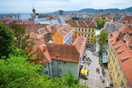 GRAZ, AUSTRIA - MAY 1:City of Graz from Schlossberg, aerial view, on May 1. 2018. in Graz, Austria