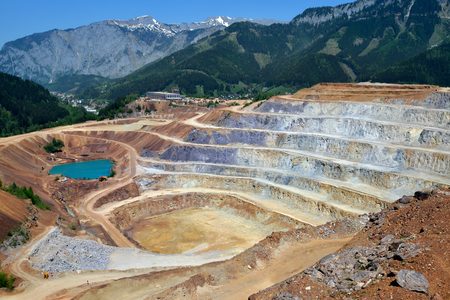 Aerial view of opencast mining quarry in Austrian Alpsの写真素材