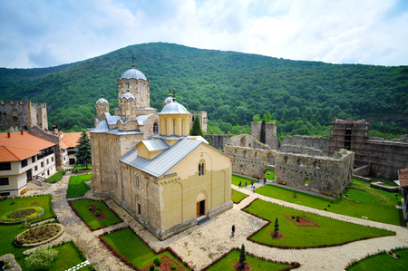 DESPOTOVAC, SERBIA - MAY 26:Serbian medieval orthodox monastery Manasija on May 26. 2017. in Despotovac, Serbiaのeditorial素材