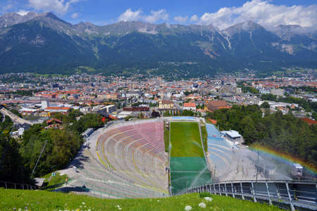 INNSBRUCK, AUSTIRA - AUGUST 1: The Bergisel ski jump stadium, on August 1.2019. in Innsbruck, Austriaのeditorial素材
