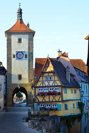 ROTHENBURG OB DER TAUBER, GERMANY - JULY 13: Street view in city center, on July 13.2017. in Rothenburg ob der Tauber, Germanyのeditorial素材