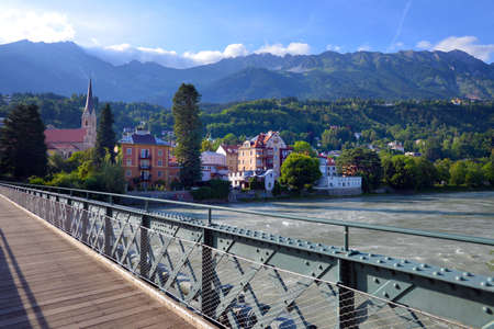 INNSBRUCK, AUSTRIA - AUGUST 1: Innsbruck city street view, on August 1.2019. in Innsbruck, Austriaのeditorial素材