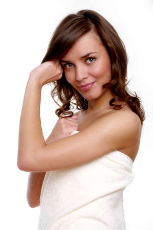 Beautiful Young Woman on white backgroundの写真素材