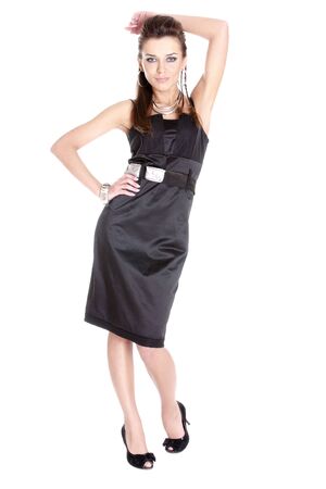 Sensual Woman in Black Dress on white backgroundの写真素材