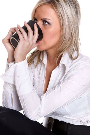 Young Attractive Coffee Girl on white backgroundの写真素材