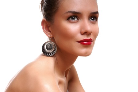 Portrait an attractive young lady on whitr backgroundの写真素材