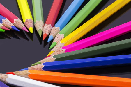 Close up color pencils on black backgroundの写真素材