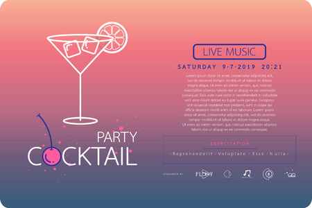 Night cocktail party poster template. Cocktail party invitation poster. Poster design with cocktail glass on gradient background.のイラスト素材