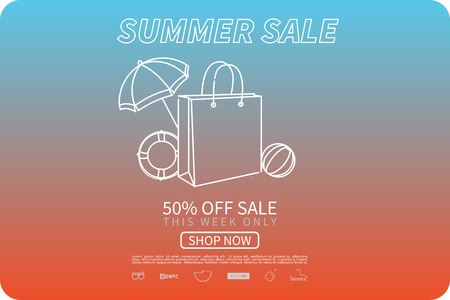 Summer sale poster template. Poster design with bag sale. Gradient background with white vector.のイラスト素材