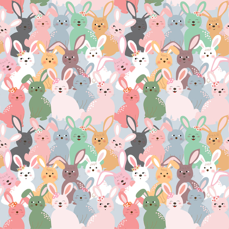 Cute colorful rabbits seamless pattern on pastel blue background for kid product,fashion,fabric,textile,print or wallpaper,vector illustrationのイラスト素材