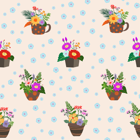 Blooming colorful flowers on pot seamless pattern for decorative,fashion,fabric,textile,print or wallpaper,vector illustrationのイラスト素材