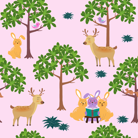 Seamless pattern with cute animals on bright and colorful background for decorative,fashion,fabric,textile,print or wallpaper,vector illustrationのイラスト素材