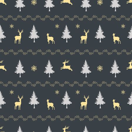 Christmas holiday seamless pattern with deer family on dark brown background vector illustrationのイラスト素材