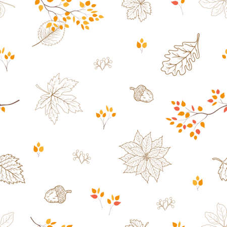Hand drawn autumn leaves seamless pattern,for decorative,fabric,textile,print or wallpaper,vector illustrationのイラスト素材