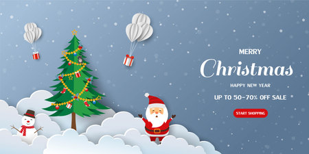Merry Christmas and Happy new year sale banner background for poster,header,advertising,shopping online,website or promotion,vector illustrationのイラスト素材