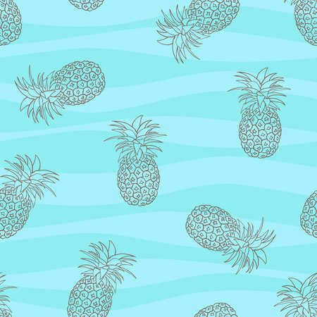 Summer seamless pattern with pineapple on wavy background,vector illustration
