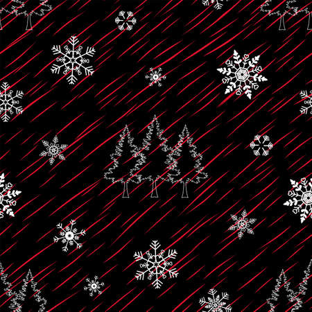 Winter seamless pattern with snowflakes on red lines background,vector illustrationのイラスト素材