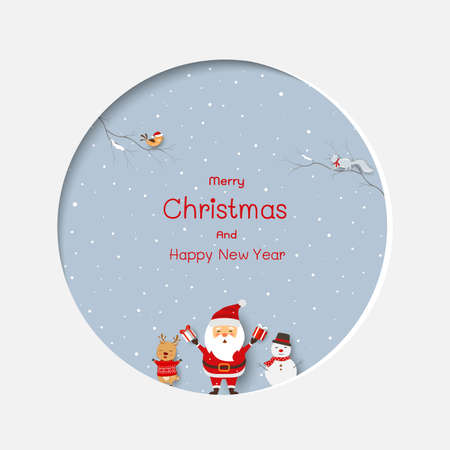 Winter holiday with Santa Claus and friends happy on paper art background,vector illustrationのイラスト素材