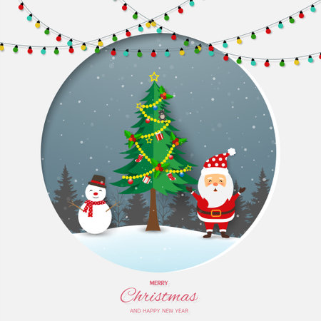 Merry Christmas and Happy new year greeting card,Santa Claus celebrate party on winter night,vector illustrationのイラスト素材