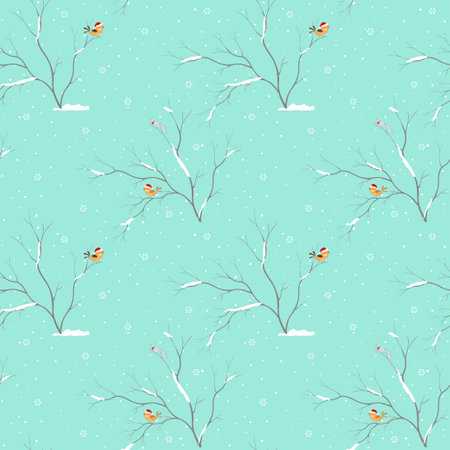 Winter holiday seamless pattern with cute birds happy on winter,design for decorative,fabric,textile,wrapping paper and all print,vector illustrationのイラスト素材