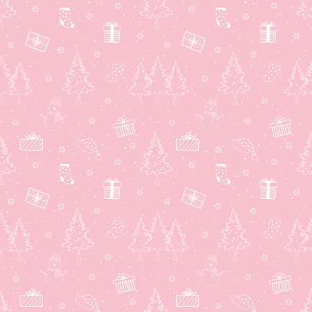 Winter holiday seamless pattern on pink background for decorative,celebrate party,fabric,textile,wrapping paper and all print,vector illustrationのイラスト素材