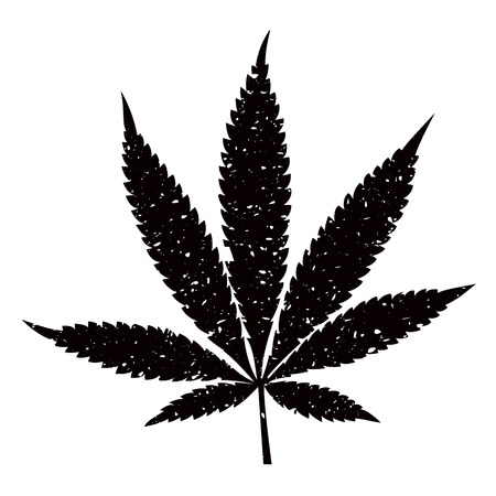 Grunge style black marijuana leaf on white background   のイラスト素材