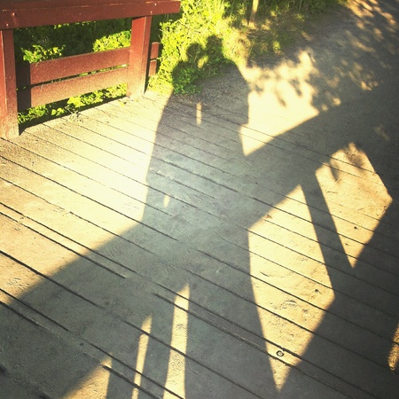 Shadow of a couple kissing on a bridgeの素材