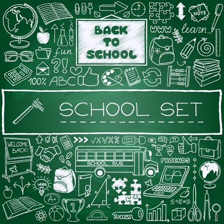 Hand drawn school icons set  Back to school concept   のイラスト素材
