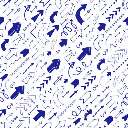 Seamless background of hand drawn arrows, diagonal up and right direction, pen drawn effect  Growth and  success concept のイラスト素材