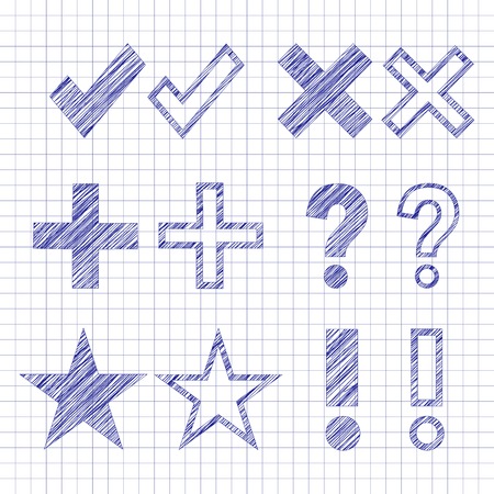 Hand drawn symbols filled with scribble lines, pen drawn effect のイラスト素材