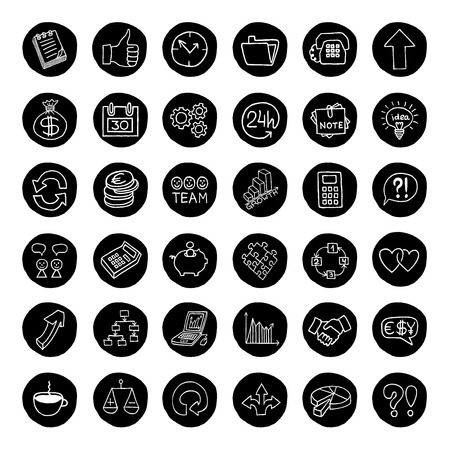 Hand drawn business buttons set with arrows, diagrams, puzzle pieces, thumbs up and more  Vector Illustration のイラスト素材