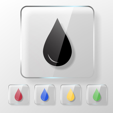 Water, oil or blood drop icon on a transparent glossy square. Save environment / donate blood concept.のイラスト素材