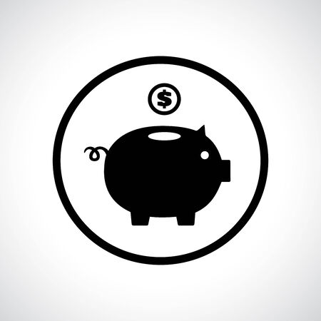 Piggy bank icon with a coin falling in. Round button. Saving money concept.のイラスト素材