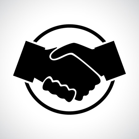 Handshake. Black flat icon in a circle. Business, agreement, meeting and congratulating concept.のイラスト素材