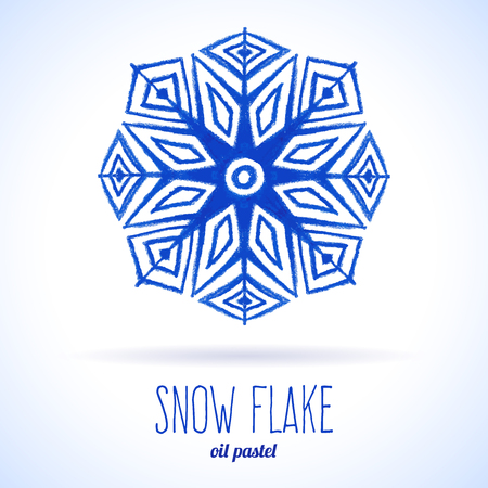 Snow flake hand drawn with oil pastels.のイラスト素材