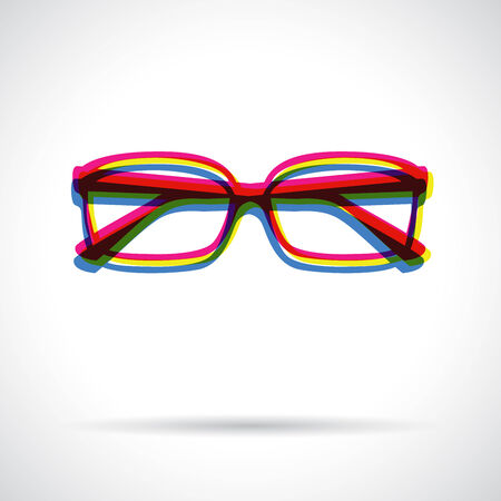Glasses icon. Anaglyph 3d symbol with shadow.のイラスト素材