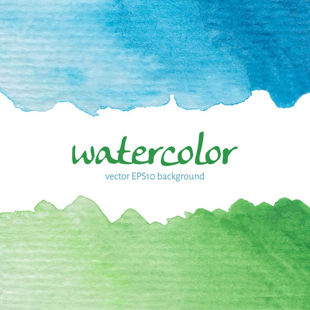 Hand painted bright watercolor banners. Green grass and blue sky concept. Spring summer season. Template for a birthday card, baby shower invitation, scrapbooking elements etc. Vector illustration.のイラスト素材