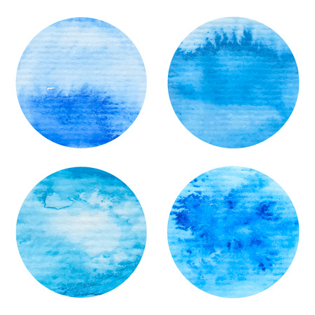 Hand painted watercolor circles set. Nautical sea texture, blue colors. High resolution graphic design elements for business cards, wedding and baby shower invitation, birthday cards and web sites.のイラスト素材